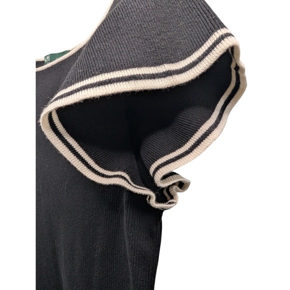 Lauren Ralph Lauren Black Ribbed Knit Flutter Sleeve Sheath Dress - Petite Large - Picture 4 of 7